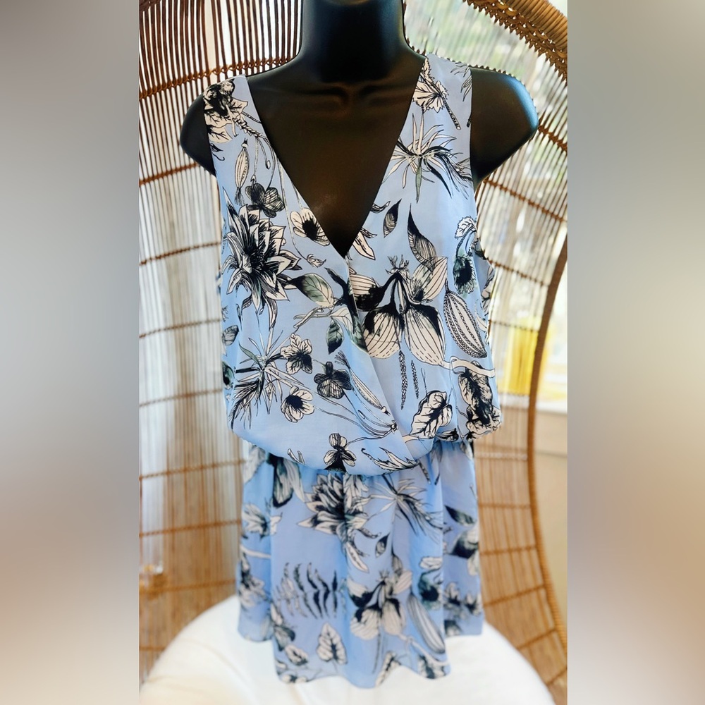 Parker Blue Moondance Floral Sleeveless Drop Waist Mini Dress Size Small Spring